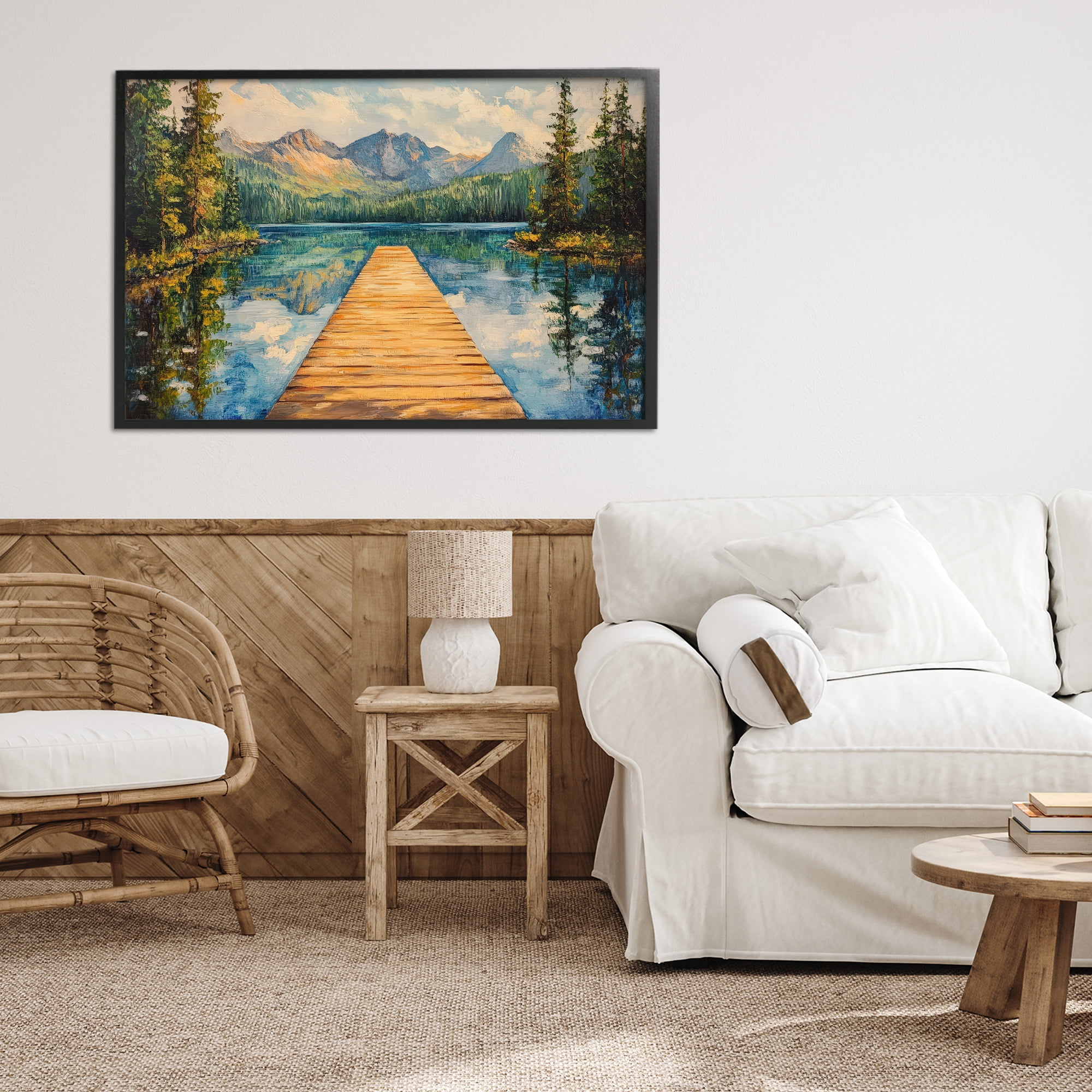 Stupell Industries Dock in The Mountains Black Framed Giclee Art, design by Petal Prints Design