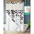 thumbnail image 2 of No Hook Shower Curtain with Snap in Liner, Plants Gradient Grey Leaves Farmhouse Style Hotel Shower Curtains for Bathroom, Washable Shower Curtain Liner Set with Mesh Top Window, 54"x78", 2 of 6