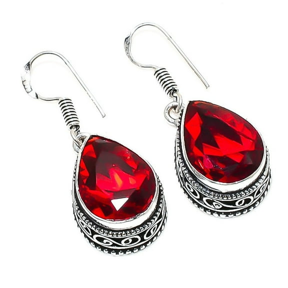 Mozambique Garnet Earrings 925 Silver | Handmade Dark Red Gemstone Jewelry | Vintage-Inspired Gift for Women
