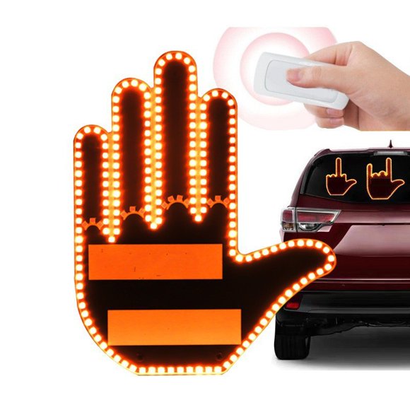 Funny Hand Gesture Lights - Funny LED License Plate Lights for Rear Window with Remote Control, Finger LED Lights for Car. Model B