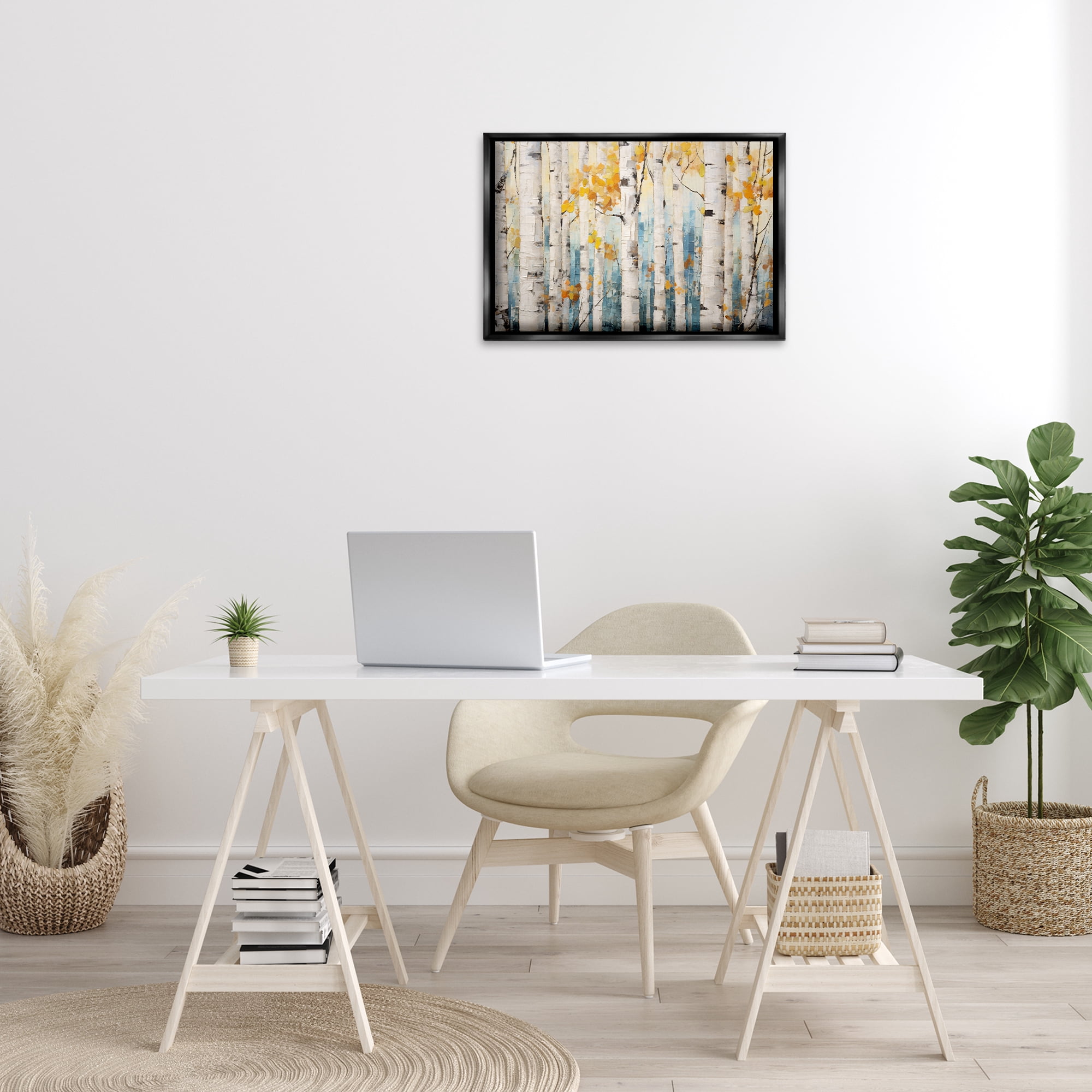 Stupell Industries Autumn Birch Forest Landscape Painting Black Floater Framed Art Print Wall Art, 25 x 17