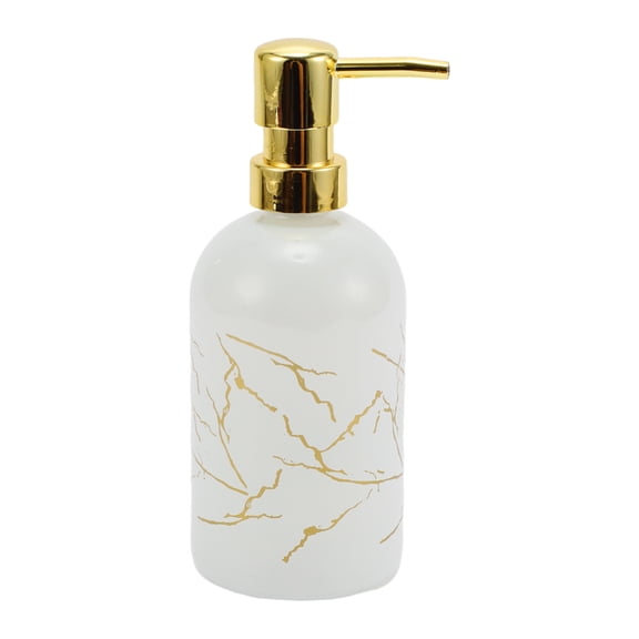 Unique Bargains 1 Pc Simple Cylindrical Soap Pump Dispenser for Hotel 400ml White Gold Tone