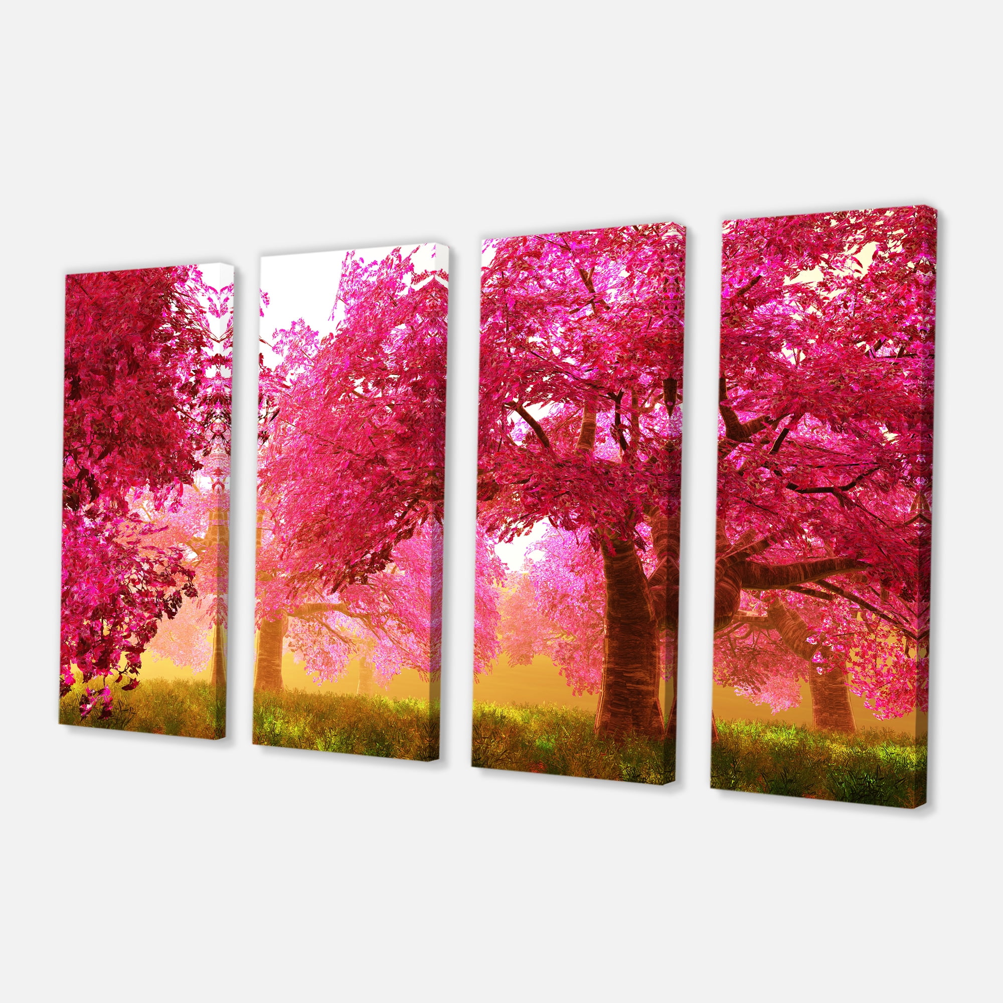 Designart 'Mysterious Red Cherry Blossoms ' Large Landscape Canvas Art