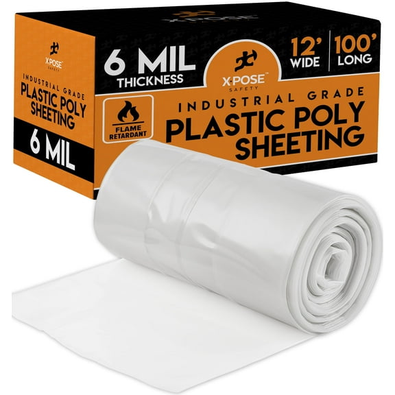 Fire Retardant Poly Sheeting - 12' x 100' - Heavy Duty, 6 Mil Thick Plastic Tarp – Waterproof Vapor and Dust Protective Equipment Cover Agricultural, Construction and Industrial Use - by Xpose Safety