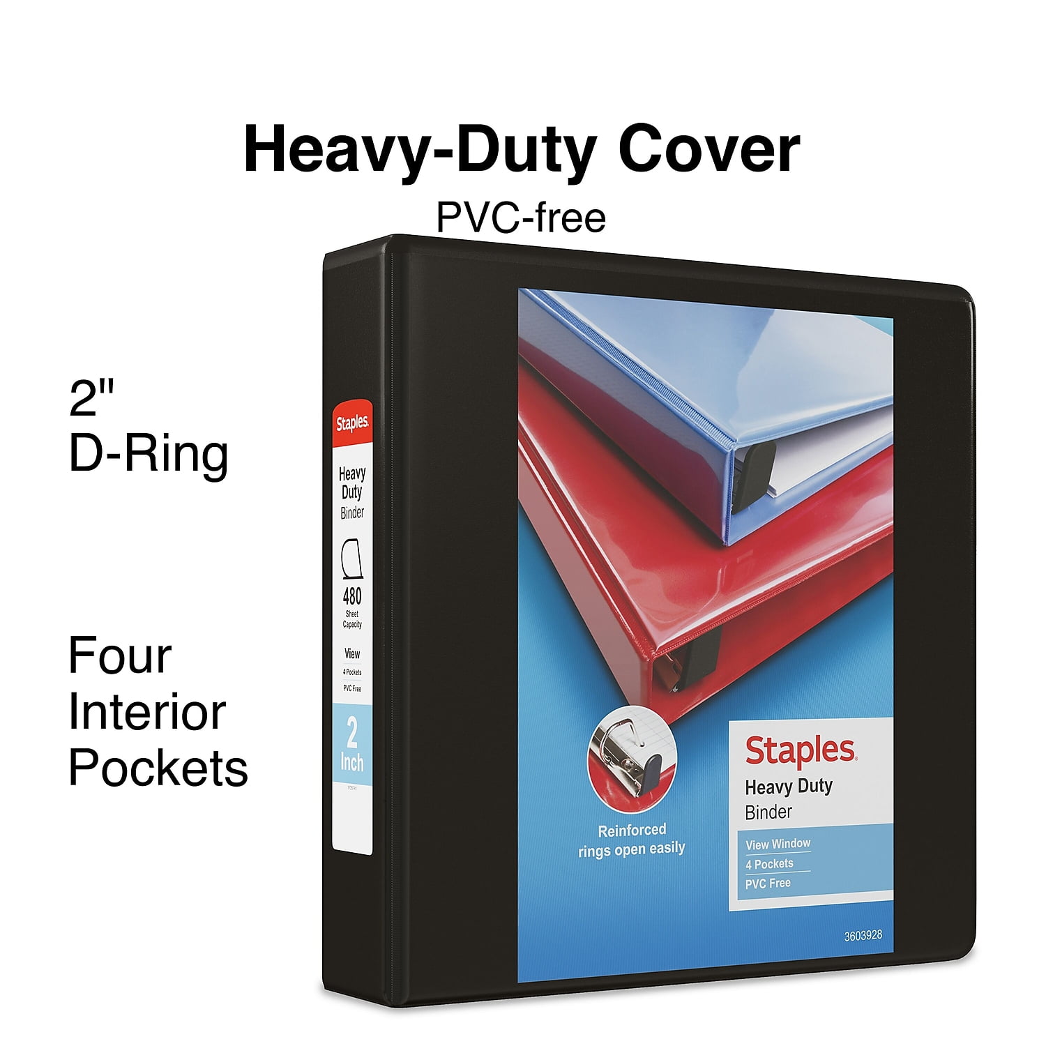 Staples Heavy Duty 2' 3-Ring View Binder Black (24684) 82679
