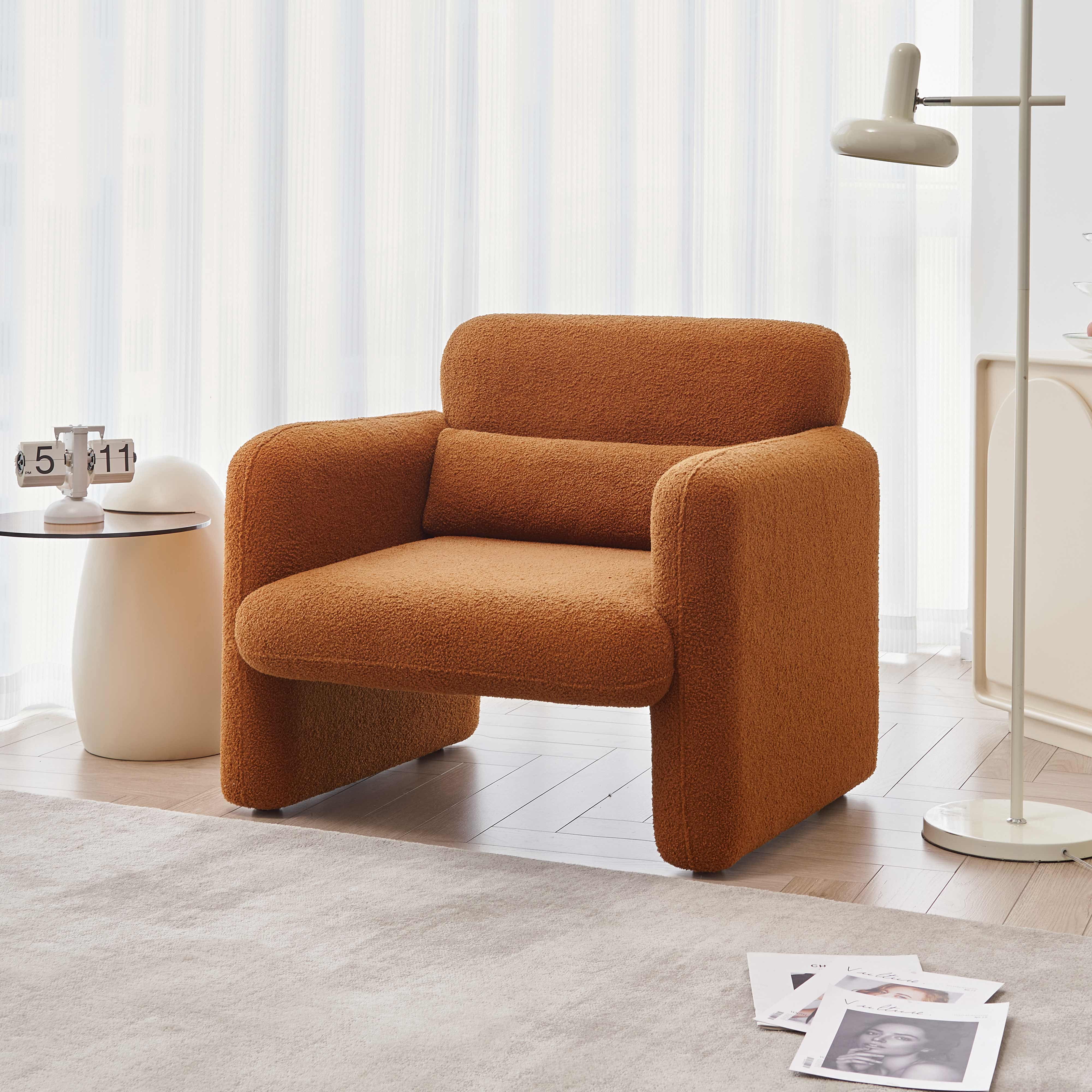 MAYEERTY Modern Lamb Fabric Armchair Solid Wood Frame Toss Pillow Included