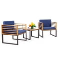 thumbnail image 2 of Barara King Garden Conversation Table Set, Conversation Loveseat Chairs Set, 3 Pieces Patio Acacia Wood Conversation Set with Cushioned Armchairs-Navy, 2 of 6