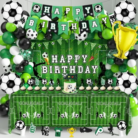 Soccer Birthday Party Decorations 87Pcs Soccer Birthday Party Supplies Including Tablecloth Backdrop Banner Cake Topper Latex Balloons Foil Balloons Decorations Kit