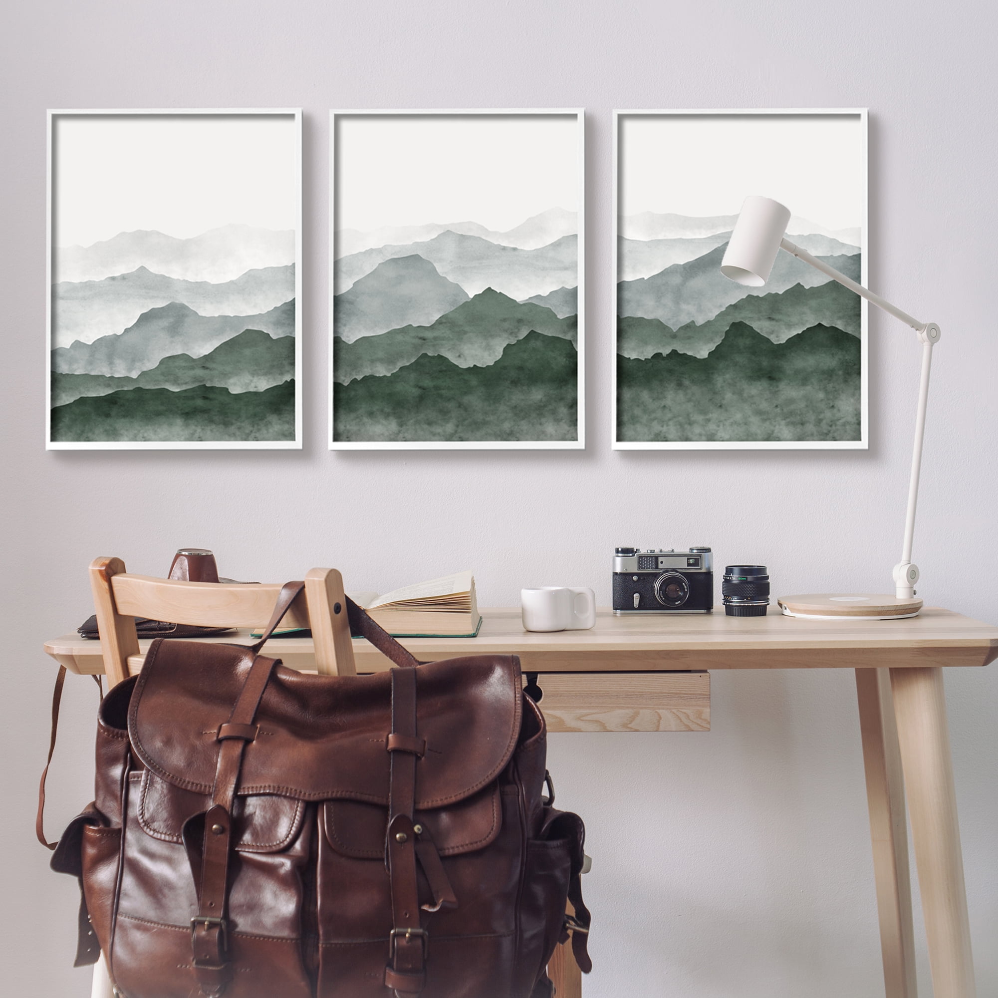 Stupell Sage Hills Mountain Nature View Landscape Painting White Framed Art Print Wall Art, Set of 3