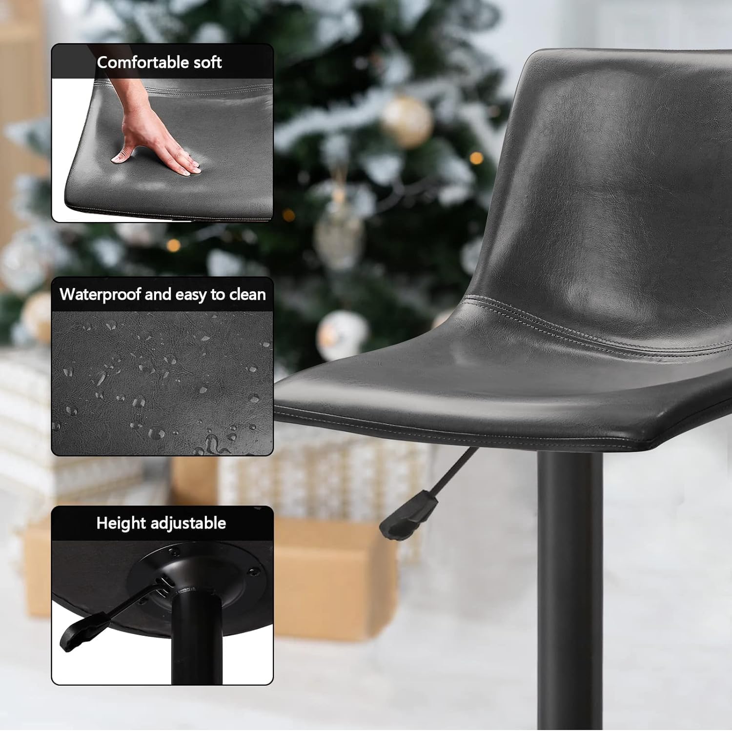 Vitesse Bar Stools Set of 4 Modern Swivel Bar Chairs, Barstools Counter Height with High Backrest, Adjustable Faux Leather Upholstered Bar Stool for Bar, Kitchen, Dining Room