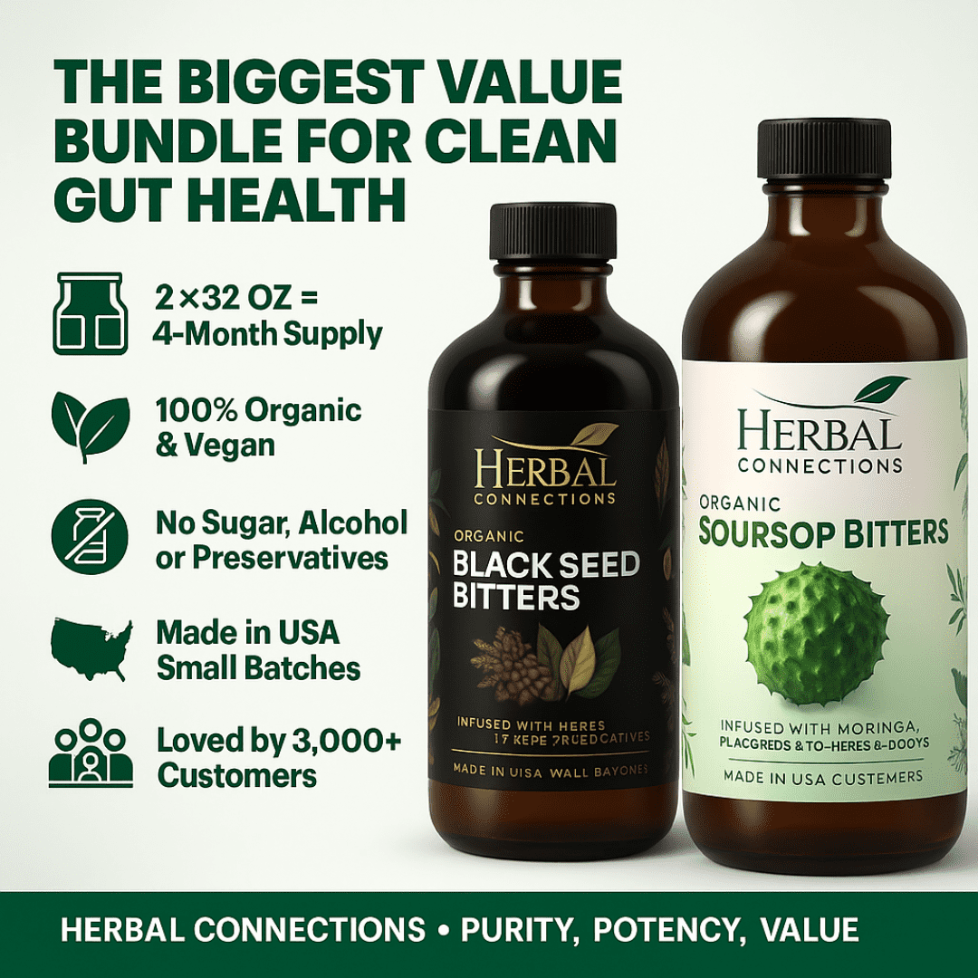 Black Seed & Soursop Bitters Bundle – 32 oz Each (64-Day Supply) By Herbal Connections -Vegan Organic Herbal Tonic for Overall Wellness – No Sugar, Made in USA