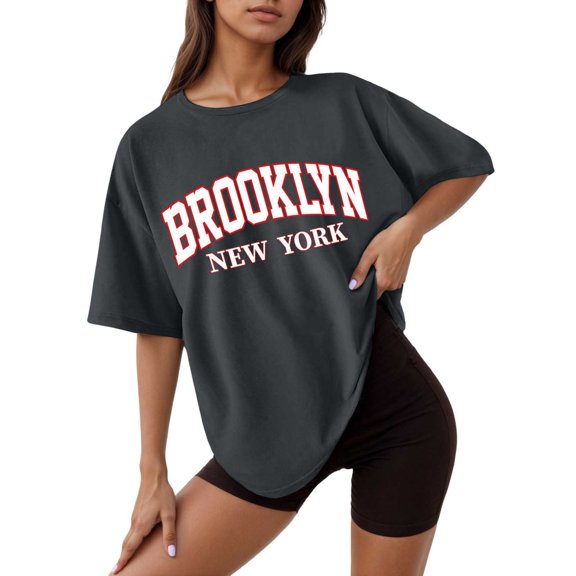 Women's Casual Graphic Printed Loose Fit Round Neck Short Sleeve Tee Tops Summer Daily Comfortable T Shirt