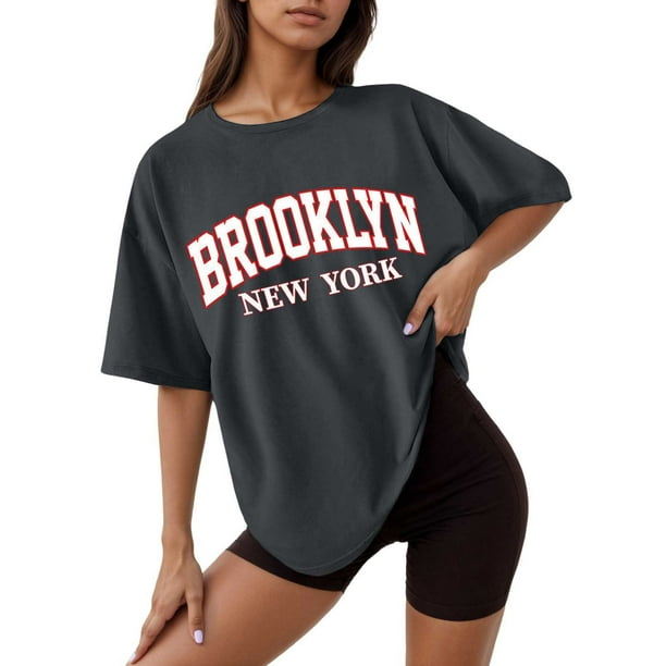 Camiseta holgada de manga corta y cuello redondo con estampado informal para mujer
