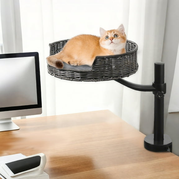 Cat Desk Bed - Kitten Desk Bed with 360° Rotating & Adjustable Height, Elevated Cat Nest Perch for Desk