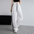 thumbnail image 4 of TrendOFT Womens Parachute Pants Wide Leg Baggy Sweatpants Y2K Elastic Waist Jogger Sweat Pants Side Striped Track Pants Streetwear White XL, 4 of 5