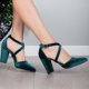 thumbnail image 3 of Sina - Tacones altos con tiras cruzadas altos con tiras cruzadas de terciopelo verde esmeralda esmeralda 22 CM, 3 of 7