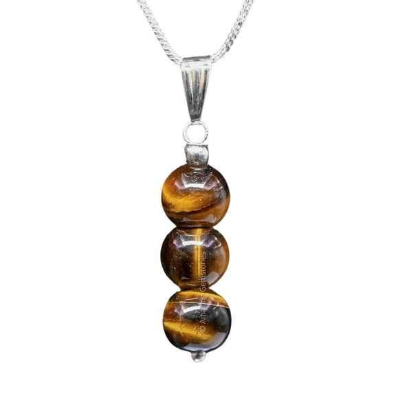 Tiger Eye Bead Necklace - Silver Necklace Pendant Jewelry for Women