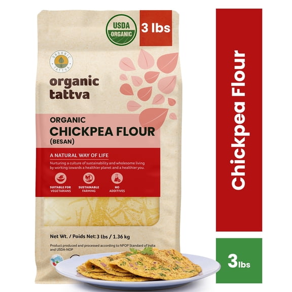 Organic Tattva Indian Chickpea Flour 3LB, Besan Flour, Vegan, Kosher, No Additives, Gluten Free, USDA Certified
