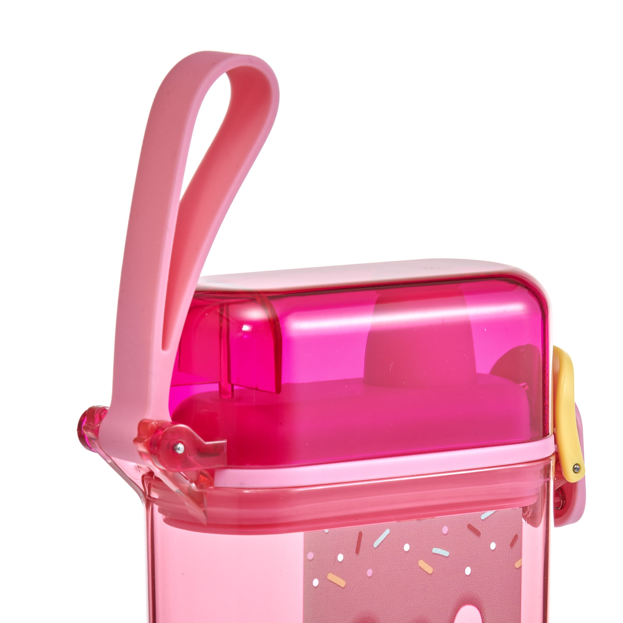 Mainstays 14oz Plastic Water Bottle with Flip Top Lid and Sipper Straw, Pink Ice Cream Cone