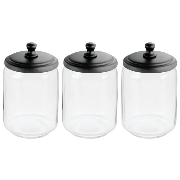 mDesign Glass Storage Apothecary Jar for Bathroom Vanity, 3 Pack