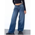thumbnail image 3 of Women Y2k Low Rise Baggy Jeans Loose Fit Boyfriend Straight Wide Leg Trendy Stretch Long Denim Pants Academy Blue XS, 3 of 8