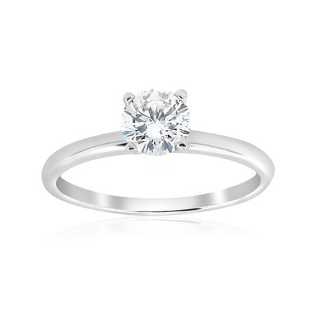 3/4ct Solitaire 4-Prong Diamond Engagement Ring 14k White Gold Round Cut