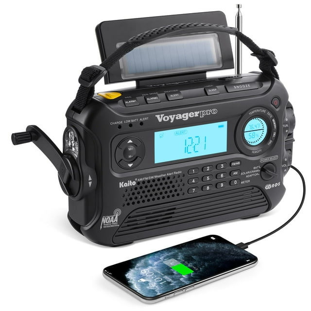 Kaito Voyager Pro KA600 Digital Solar Dynamo Hand Crank AM/FM/LW/SW & NOAA Weather Emergency Radio with Flashlight, Reading Lamp,Smart Phone Charger & RDS
