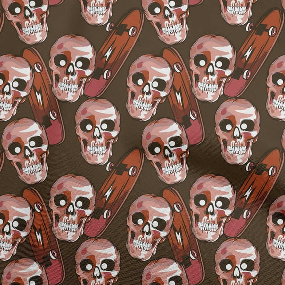 oneOone Polyester Lycra Brown Fabric Skull Dress Material Fabric Print Fabric By The Yard 56 Inch Wide