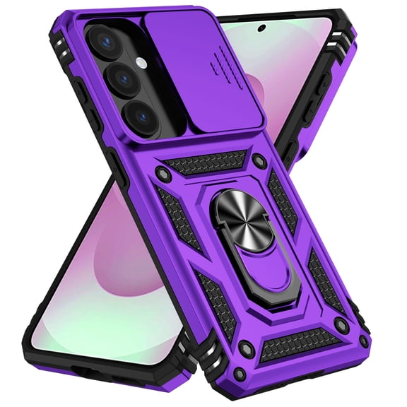 Kryonix for Samsung Galaxy S25 6.2” case,with Slide Camera Protector,Military Grade Heavy Duty Protection Cover,360 Metal Rotating Ring Kickstand Holder,Armor Shockproof Case,Purple