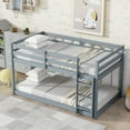 thumbnail image 3 of Solid Rubber Wood Twin over Twin Floor Bunk Bed with Ladder, Low-Height Design with Strengthened Slats, Full-Length Guardrails, No Box Spring Needed, for Bedroom, Guest Room, Grey, 3 of 9