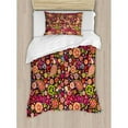 thumbnail image 3 of 70s Party Duvet Cover Set Queen Size, Groovy Peace and Love Composition Hallucinatory Mushrooms Flowers Joyful Vivid, Decorative 3 Piece Bedding Set with 2 Pillow Shams, Multicolor, by Ambesonne, 3 of 3