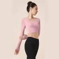 thumbnail image 4 of aidice Yoga Tops for Women Athletic Round Neck Long Sleeve Slim Fitting Backless Cropped Workout Tops, 4 of 5