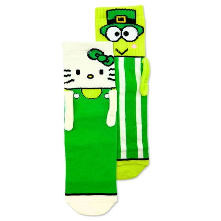 Hello Kitty & Friends Women's St. Patrick's Day Magnetic Arms Mid-Crew Socks, 1-Pack, Size 4-10