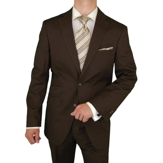 DTI BB Signature Italian Men's Suit Stretch Modern Fit Ticket Pocket Jacket Pant Brown