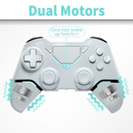 UHM Wireless Controller for P4/Pro/Slim/PC,Bluetooth Gamepad Remote Joystick with LED Light/Double Shock/Touchpad/Stereo Headphone Jack/Six-axis Motion/Programmable/Turbo, Technology White
