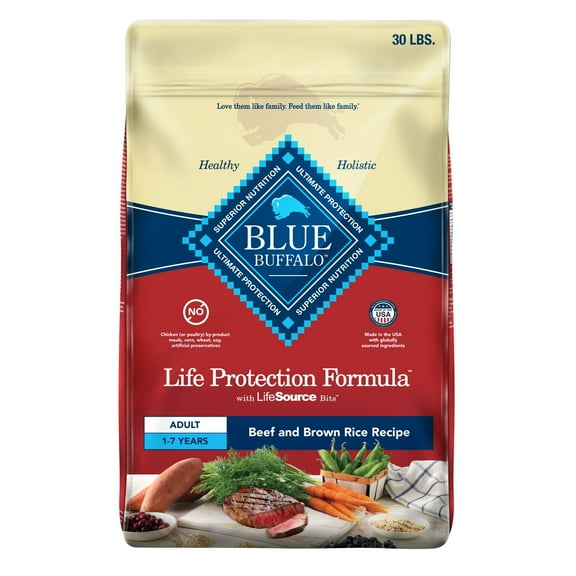 Blue Buffalo Life Protection Formula Natural Dry Dog Food, Beef & Brown Rice, 30-lb. Bag