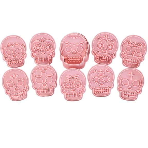 10 Pcs Halloween Cookie Cutters Cookie Stamps Day of the Dead Skull Cookie Mold Baking Supplies for Day of The Dead Halloween Decorations