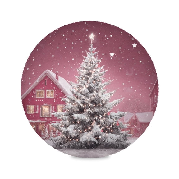 WOBOGO Christmas Shining Tree Round Placemats Set of 1 Heat Resistant Washable Kitchen Table Decorations 15.4in