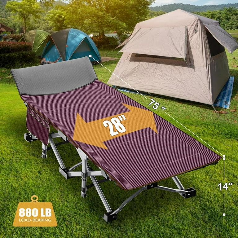 ABORON Camping Cot XL Folding Twin Cot for Outdoor with 2 Sided Cushion Carry Bag 28 Wide Foldable Sleeping Cot for Adults Protable Cots Bed