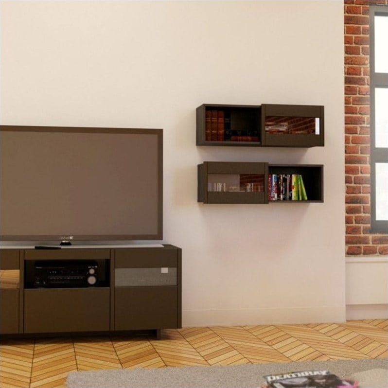 Nexera Nuance Wall Shelf with Sliding Door, Espresso