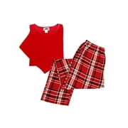 Womens Flannel Pajamas Sets - Cotton Knit Top, Plaid Flannel Lounge Pants Holiday PJ Set for Women - Red, 3X