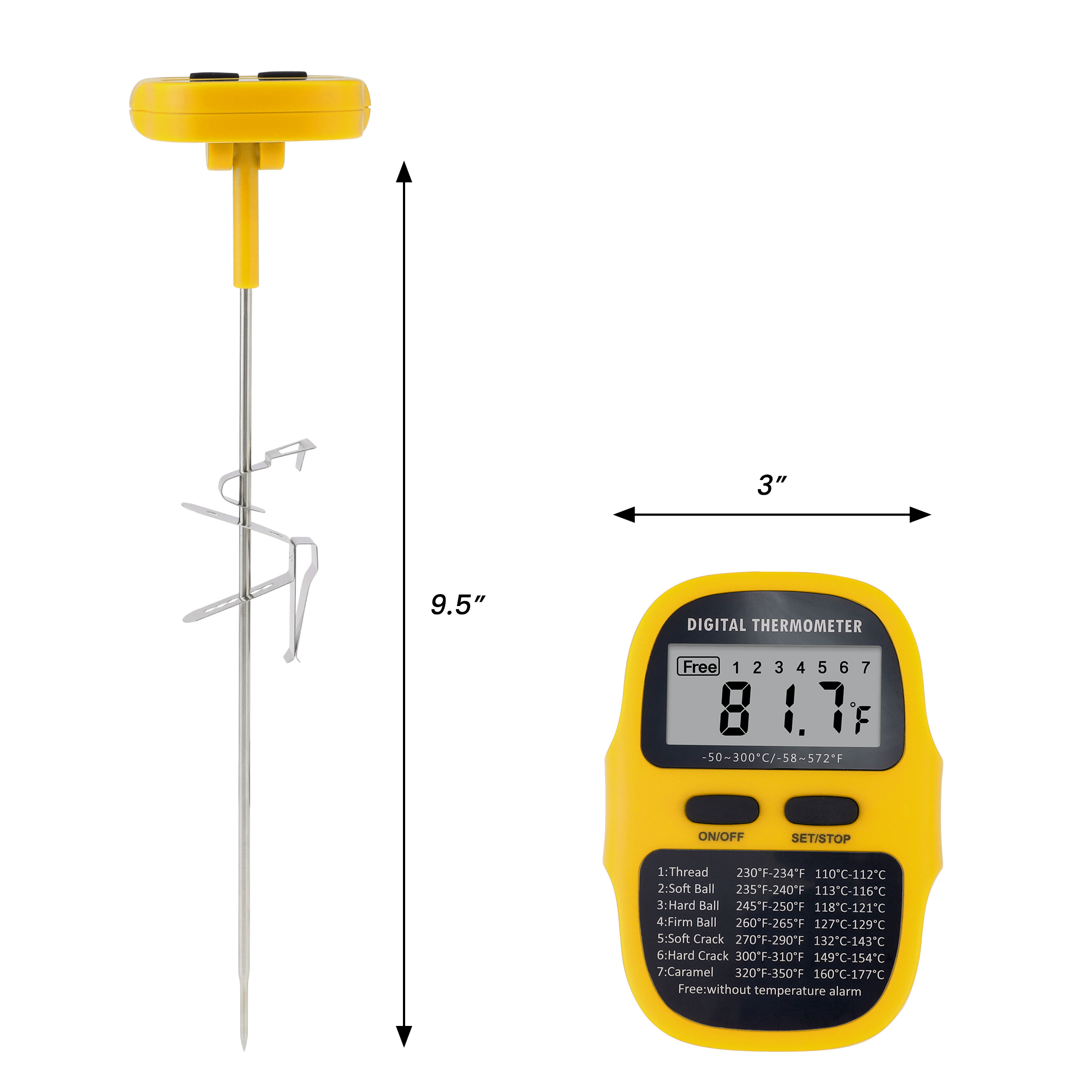 Digital Meat Thermometer, Instant Read Food Thermometer with Clip, Cooking Thermometer for Home and Kitchen, Outside, Smoker Yellow 9.5in