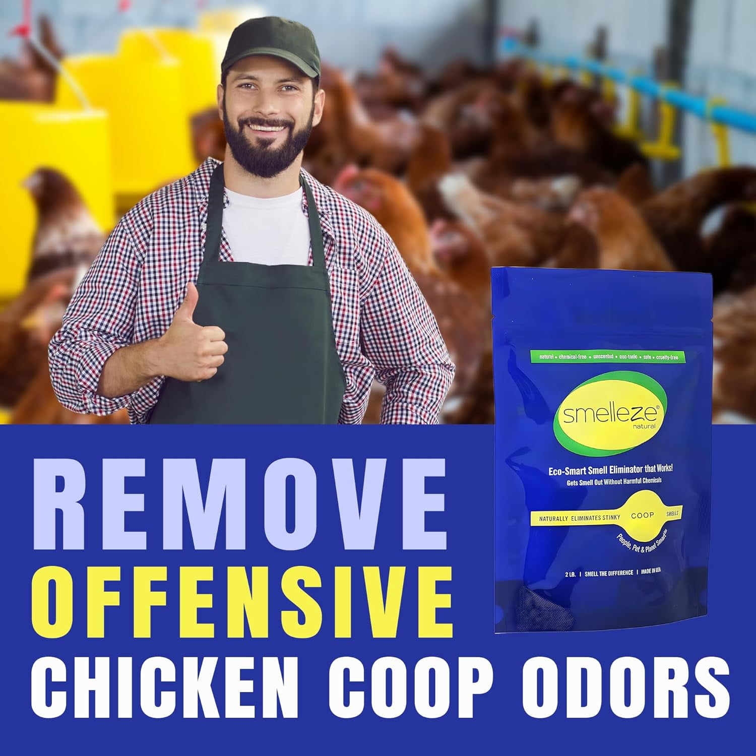 SMELLEZE Natural Chicken Coop Smell Deodorizing Granules: 2 lb. Stinky Coop Refresher That Works Safely