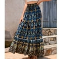 thumbnail image 2 of WTOBBY Women's High Waist Flowy Maxi Skirt Casual Large Swishy Circle Skirt Elastic Waist Tiered Long Skirt for Summer Beach and Daily Boho Style,Dark Blue L, 2 of 5
