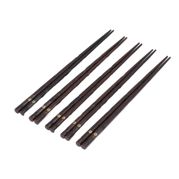 Wooden Chopsticks, High End Gift Box 5 Pair Japanese Style Chopsticks Golden Printed Flowers Nonslip Design for Family Friends Parties