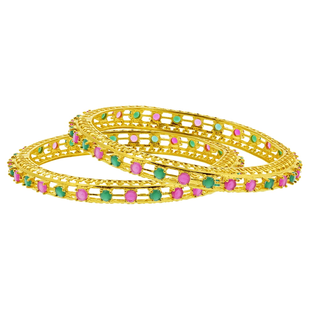 Memon Jewelers Red Green Glass & Pearl Gold Plated Bollywood Indian Bangle Bracelet 