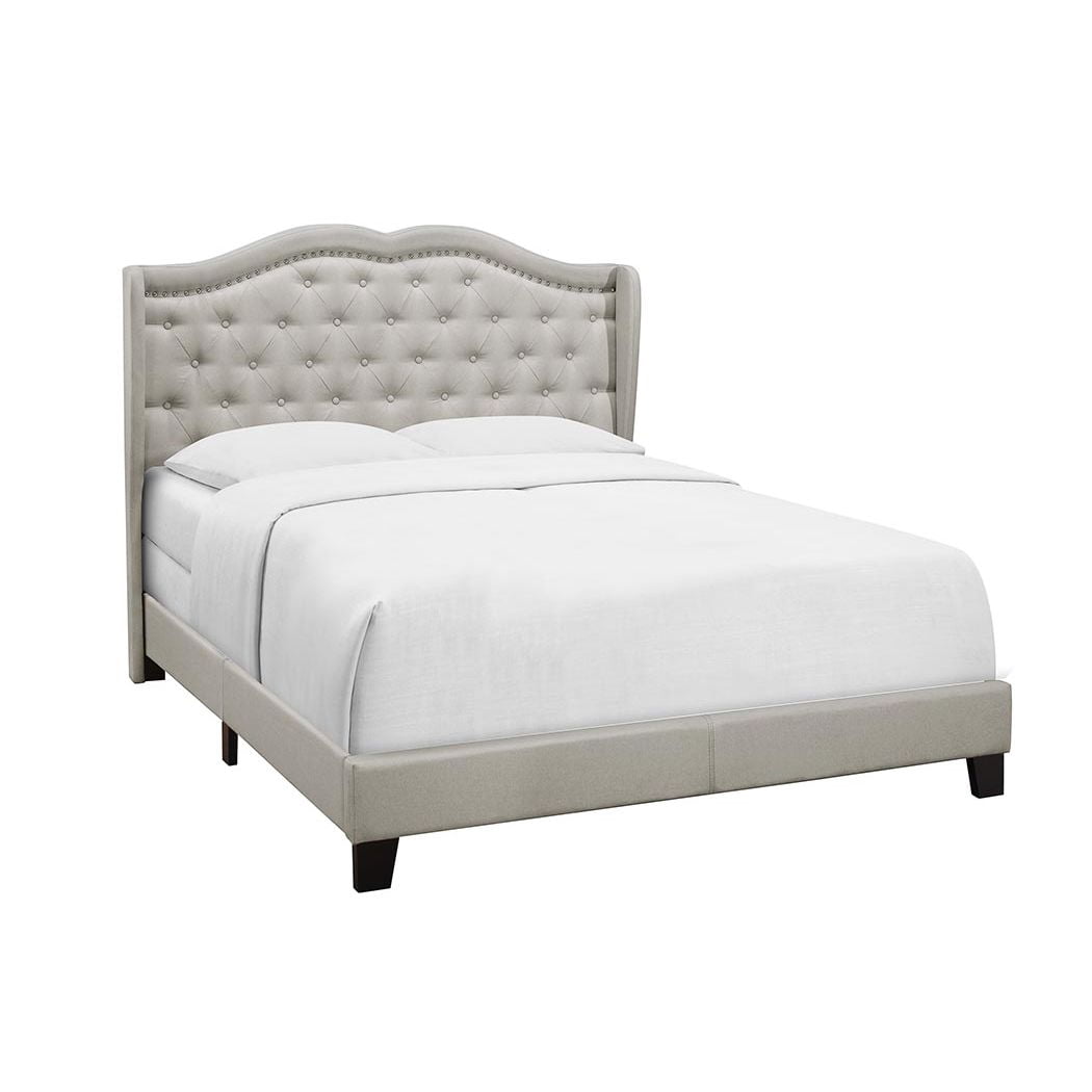 Home Design Aden King Upholstered Panel Bed Frame with Wingback Headboard, Button Tufted, Warm Gray, Easy Assembly, for Adult Bedroom