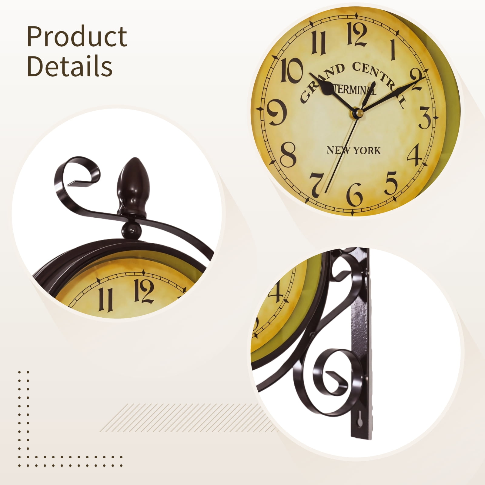 Double Sided Wall Clock - 14.6 x 11 x 3.9 Inches Iron Train Station Clock, Vintage Industrial Clock for Home, Office, Bar Decor - Classic Retro Design, Durable Iron Material, Perfect Wall Decoration