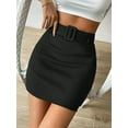 thumbnail image 5 of LinYooLi Women's Solid High Waist Pencil Belt Skirt Bodycon Mini Skirt, 5 of 6