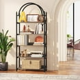 5Shelf Arched Bookcase 72 inch Tall Rustic Wood Shelf with Black Metal